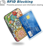 Credit Card Holder, Mini Aluminum Card Wallet RFID Blocking Slim Metal Hard Card Case for Women Men, Mandala Flower