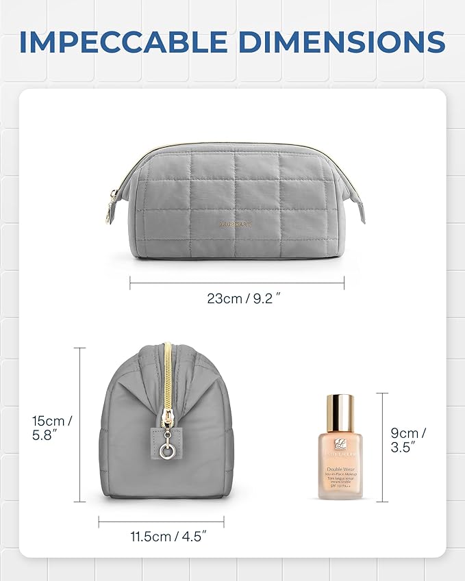 BAGSMART Makeup Bag Travel Toiletry Bag, Puffy Padded Make Up Bags for Women Makeup Organizer Case, Wide-open Pouch Purse Travel Essentials Toiletries Accessories Brushes, Gray