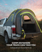 JOYTUTUS Pickup Truck Tent 2.0, Waterproof PU2000mm Double Layer for 2 Person, Portable Truck Bed Tent with Rainfly, 5.5'-5.8' Camping Preferred - Green