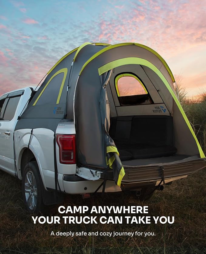 JOYTUTUS Pickup Truck Tent 6.5ft 2.0, Waterproof PU2000mm Double Layer for 2 Person, Portable Truck Bed Tent with Rainfly - Green