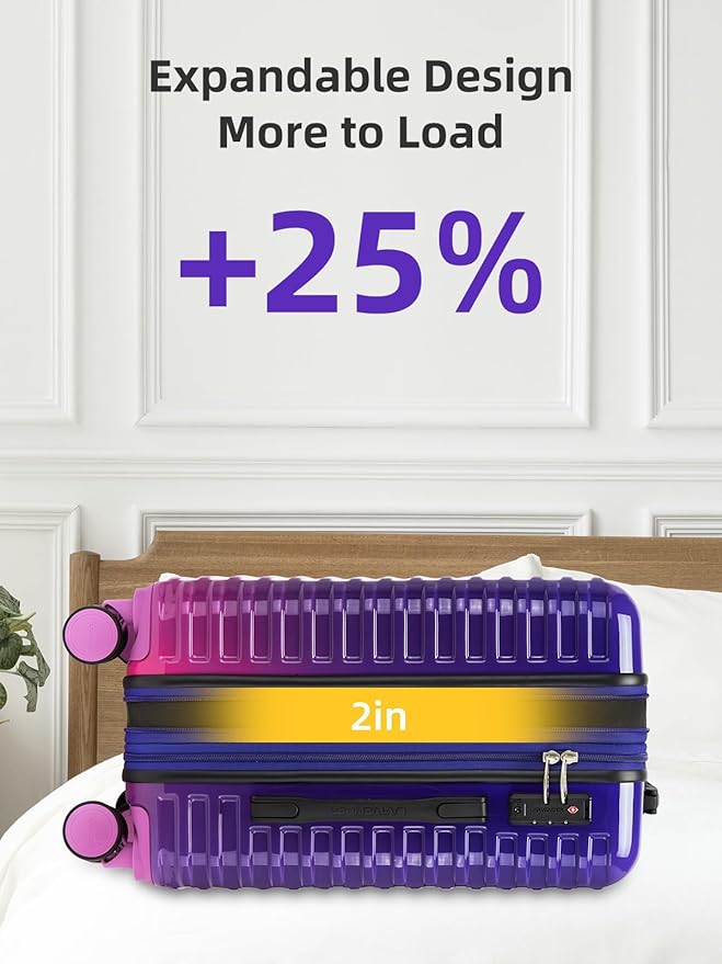 LARVENDER Carry on Luggage 22x14x9 Airline Approved, Expandable 20 Inch Hardside Large Suitcase with Wheels TSA Lock, Lightweigh PC+ABS Travel Carry-on Suitcases for Women and Men, Midnight Berry