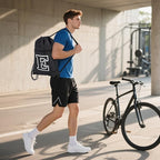 HOLYLUCK Drawstring Bags Initial Backpack Sackpack Cinch Bags for Sports, Gym, Travel, Beach (Black-E)