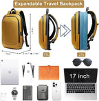 hk Business Backpack for Men 17 Inch,Slim & Expandable Waterproof Travel Laptop Backpack with USB Charger Port (Yellow)
