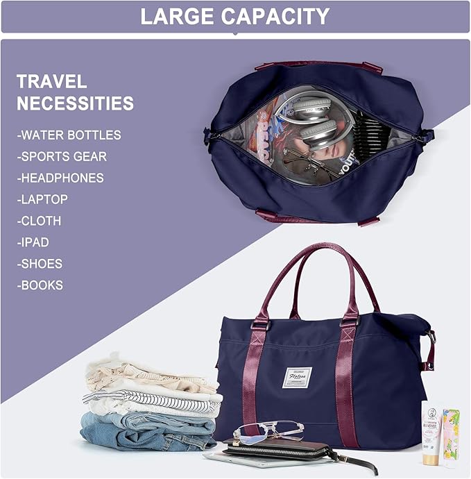 HYC00 Travel Duffel Bag,Carry-on Overnight Weekender Bags for Women,Sports Tote Gym Bag with Wet Pocket