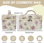 Gosect Large Quilted Makeup Bag, Large Floral Cosmetic Bag for Women, Cute Cotton Makeup Bags, Flower Travel Toiletry Organizer Bag (Pink Flowers)