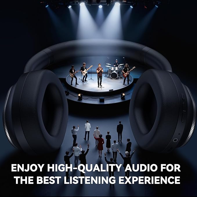 Pointcinco Hybrid Active Noise Cancelling Headphones, Over Ear Bluetooth 6.0 Wireless Headphones, 80H Playtime, Deep Bass, HiFi Stereo Sound, Lightweight Foldable for Travel, Home and Office(Black)