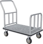 Hotel Luggage Cart Commercial Grade Brushed Stainless Steel, 900LBS Heavy Duty Bellman's Cart with 8" Rubber Wheels & Grey Carpeted Deck Luggage Trolley for Hotels Resorts (Silver, 38"× 42" × 25")