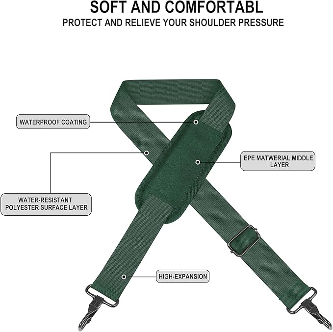 Shoulder Strap 72 inch, Universal Replacement Laptop Shoulder Strap with Adjustable Buckles and Metal Hooks for Briefcase Laptop Messenger Bag Crossbody Bag Luggage/Duffel, Green