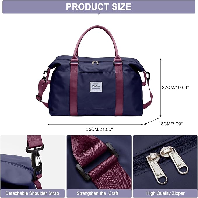 HYC00 Travel Duffel Bag,Carry-on Overnight Weekender Bags for Women,Sports Tote Gym Bag with Wet Pocket