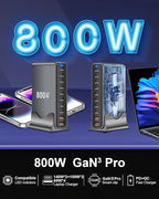 800W USB C Fast Charger Block, Multi-port USB Charging Station, GaN Ⅲ Double 140W PD PPS Port Fast Charging Station for Multiple Devices,Laptop Wall Charger Compatible with MacBook, iPhone 17,iPad etc