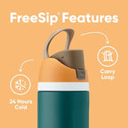 Owala FreeSip Insulated Stainless Steel Water Bottle with Straw, BPA-Free Sports Water Bottle, Great for Travel, 24 Oz, Boneyard