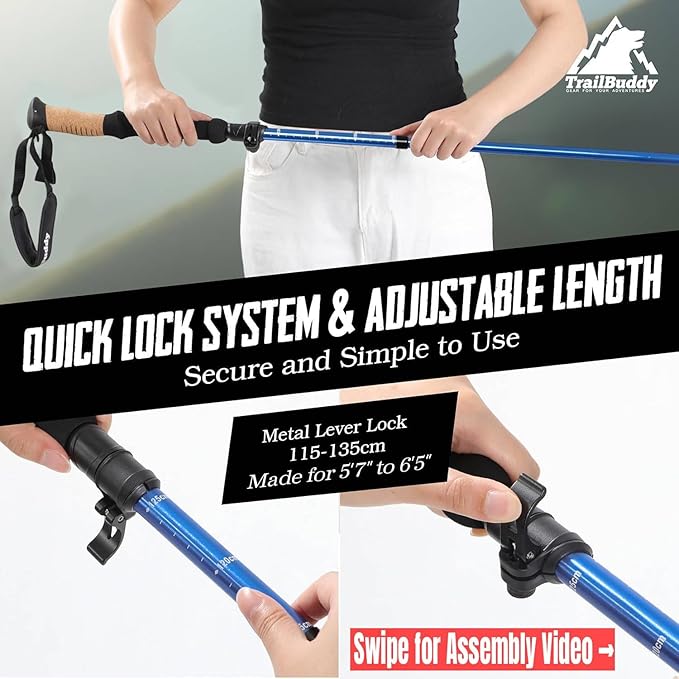 TrailBuddy Trekking Poles – Lightweight 7075 Aluminum Hiking Poles for Women, Men & Seniors – Collapsible Walking Sticks for Travel, Trails & Balance