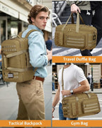 50L Gym Bags for Men, 3 in 1 Travel Duffle Bag with Shoe Compartment, Tactical Military Backpack for Overnight Weekender Gym Traveling Workout Deployment