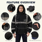 SKSAFETY Hi Vis Safety Rain Jacket for Men, Construction Work Rain Gear Heavy Duty Class 3 Rain Coat Waterproof Lightweight