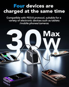 Retractable USB C Charger Wall Plug with 35.5in/90cm Type C Cables Cords,40W Fast Charging Foldable Block Multi Charger for All Devices for iPhone 17/16/15/14/13/12,iPad,Galaxy,Pixel