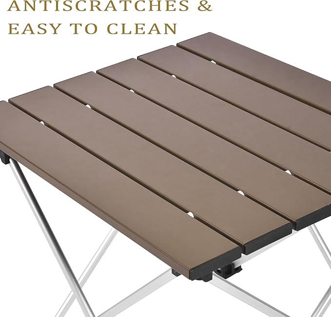 Grope Small Folding Camping Table with Aluminum Table Top, Beach Table for Sand with Carrying Bag,Prefect for Outdoor, Picnic, BBQ, Cooking, Festival (Coffee-M)