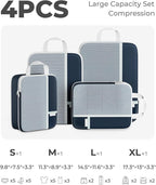 Percover Compression Packing Cubes 4-Piece Set, Packing Cubes Compression for Travel with Label Pockets, Travel Organizer for Carry On & Checked Luggage, Navy Blue