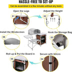 VEVOR Camping Kitchen Table, Aluminum Portable Folding Camp Cook Station with Windscreen, Cupboard, Storage Organizer, Carrying Bag, Quick Installation for Outdoor Picnic Beach BBQ RV Traveling, Brown
