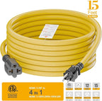 [15-Feet] NEMA 5-15P to 5-15R/ 5-20R/ 6-15R/ 6-20R AC Adapter, Plugrand 12AWG 15 Amp Household AC Plug to 20 Amp T Blade Adapter Cable, 15A 125V to 20A 250V Extension Cable, 15FT
