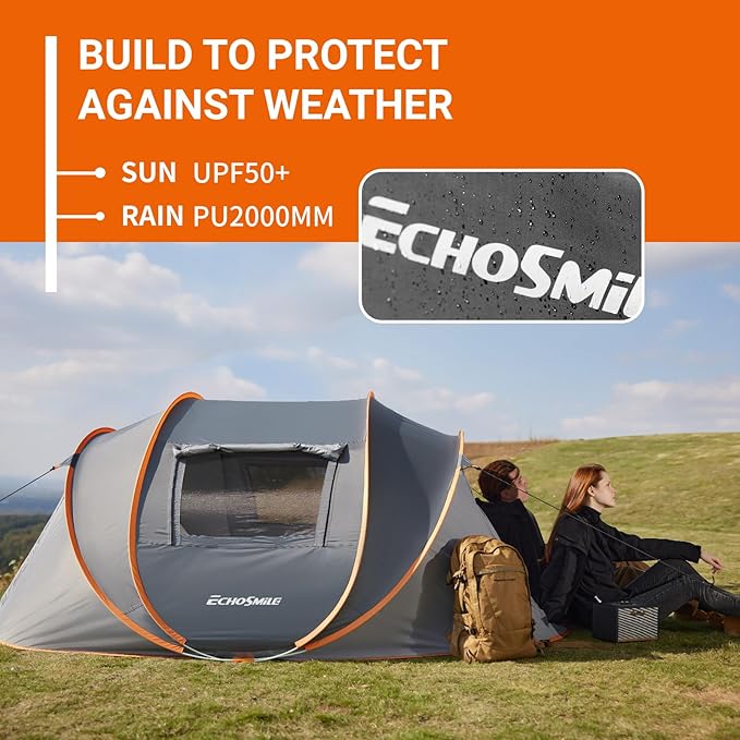 EchoSmile Pop Up Camping Tent, 2/4/6 Person Easy Setup Tent, Water Resistant Dome, Portable with Carry Bag