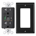 PD USB Outlet with Light,20W Power Delivery USB Receptacle with Night Light, 20A Tamper-Resistant Wall Outlet, Fast Charging Type A & USB-C Charger for Smartphones, Laptops, Tablets (10, Black)