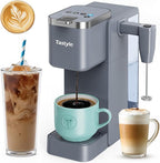 Tastyle Single Serve Coffee Maker with Built-in Detachable Milk Frother, Iced and Hot Coffee Machine for K Cup & Grounds, 40oz Removable Water Reservoir, 6 Cup Sizes, Fits 7.3" Travel Mug, Gray