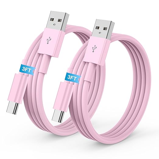 2Pack 3FT USB A to USBC Cable for iPhone 17 16 15 Charger Cord, for Apple 17 16 15/Pro/Pro Max/Plus Type C Cord, for iPad Pro 12.9/11, Air 5th/4th Gen, Car Carplay Charging Cable for Android(Pink)