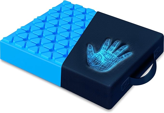 Seat Cushion for Office Chairs, Memory Foam Chair Cushion with Patterned Core for Even Support, Back, Tailbone & Sciatica Relief, Chair Pillow with Carry Handle for Car, Wheelchair (Blue)