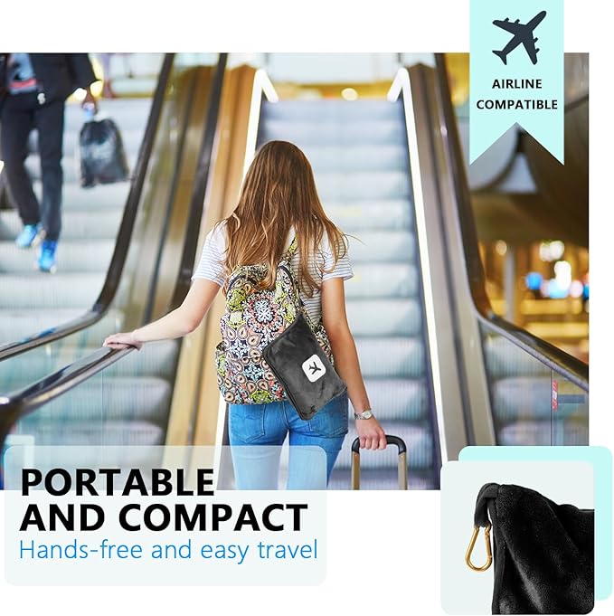 2 Pack Portable Travel Blanket and Pillow - Premium Soft 2 in 1 Airplane Blanket with Compact Pack Soft Bag Pillowcase, Hand Luggage Sleeve and Backpack Clip (Gray)