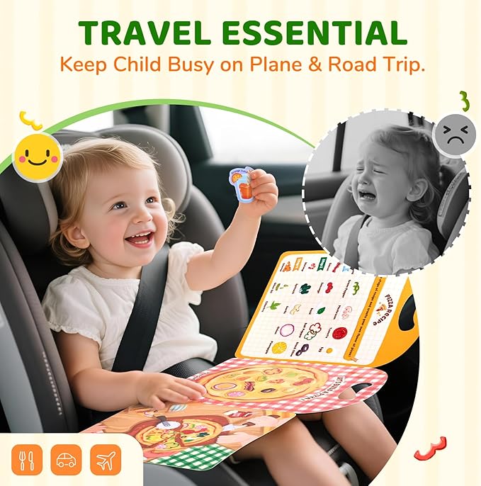 JoyCat Reusable Sticker Book - Stickers for Toddlers, Kids Sticker Activity Book, Travel Toys for Road Trip, Car & Airplane, Educational Learning Gifts for Boys and Girls Ages 3-5 (Pizza-Making)