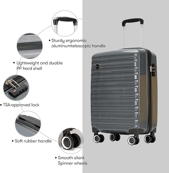 GinzaTravel 28-inch Large Luggage with Spinner Wheels TSA Lock, PP Lightweight Travel Suitcase with Larger Capacity and Lighter Weight, Gray