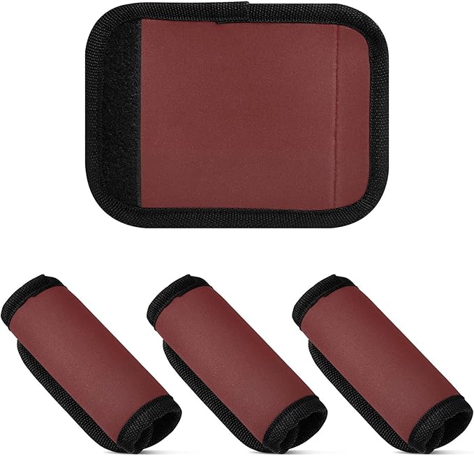 4 Pack Red-Brown Luggage Handle Wrap, Detachable Luggage Tag, Neoprene Suitcase Wrap with Comfort Grip & Bright Identifier for Suitcase, Travel Bag, Sports Bag