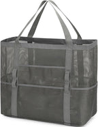 Fammart Mesh Beach Bag, Large Beach Tote with Zipper Pocket, Toys Pool Bag for Family Travel Vacation Cruise Essentials
