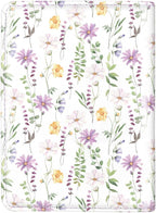 Passport Holder Cover, RFID Travel Wallet Credit Card Holder Green Cute Floral Passport Book Holders for Women with Elastic Band and Golden Metal Decoration, White Daisy