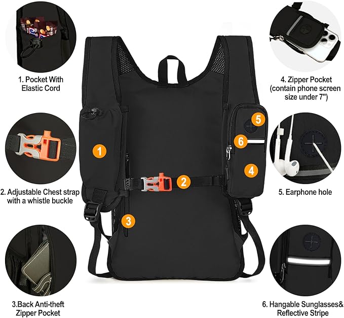Seektop 20L Small Hiking Backpack for Women Men, Lightweight Hiking Packable Daypack with Phone Pocket for Travel Camping (Black, 20L)