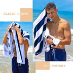Exclusivo Mezcla 4 Pack Cotton Large 30x60 Inches Soft Cabana Stripe Thick Beach Towel, Super Absorbent Travel Bath Pool Towel (Dark Navy)