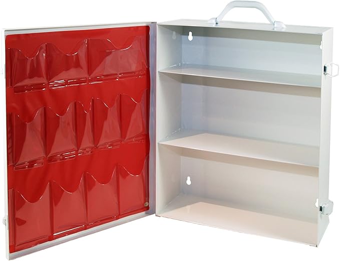 Medique Products First Aid Cabinet with Pockets, Medical Storage with 3 Shelves - 712MTM, White, Full Size