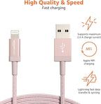 Amazon Basics USB-A to Lightning Cable, Apple MFi Certified, Nylon Braided Cord for iPhone 14 13 12 11 X Xs Pro, Pro Max, Plus, iPad, Data Sync, High Speed Transfer, 3 Foot, Rose Gold