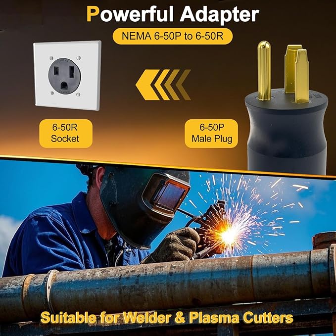 219258 Multi-Voltage Adapter Plug for Miller & Hobart Welders/Plasma Cutters, 230 Volt 6-50P 4 Pin to 3 Prong Replacement for Welding Power Cord