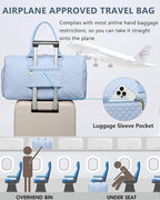 Women Weekender Travel Duffle Bag: Travel Duffel Overnight Bags with Shoe Compartment Large Carry on Tote with Toiletry Bag Weekend Traveling Yoga Gym Hospital Bag for Women with Wet Pocket Light Blue