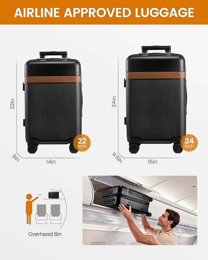 LOVEVOOK Hard Shell 24 Inch Carry On Luggage with Removable Lining,Large Capacity Carry On Suitcase with Wheels Lock,Lightweight Airline TSA Approved Checked Luggage for Men Women Travel Business Trip