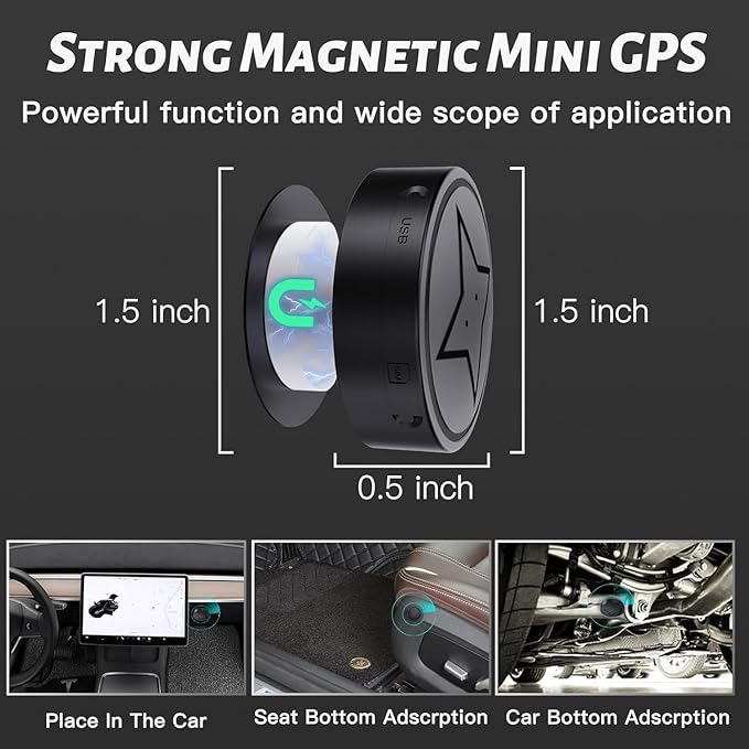 GPS Tracker for Vehicles, No Subscription Mini GPS Tracker Real Time Locator, Magnetic Anti-Theft Micro Vehicle Tracking Device with App for Cars, Kids, Elderly, Pets, Wallet, Luggage