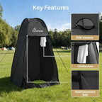 Wolfwise Pop Up Shower Tent, Portable Instant Changing Tent with Ventilation Window & Carry Bag, Privacy Bathroom Toilet for Beach, Camping & Outdoor, Width 47 ", Height 83 ", Black
