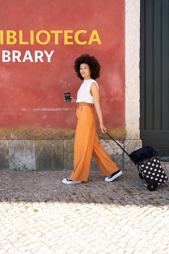 reisenthel carrycruiser dots White - Portable Shopping Trolley with Sturdy Aluminum Frame, Shoulder Strap and Removable mesh Inner Bag -Water-Repellent
