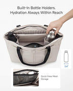 LUGGEX Laptop Tote Bag, LTX04 20L Lightweight Work Tote for 13-15.6 Inch Laptop, Water-Resistant Nylon Computer Shoulder Bag with Padded Sleeve, Bottle Holders & Luggage Strap (LTX04, Beige)