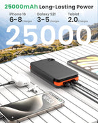 Hiluckey Solar Charger 25000mAh, Outdoor USB C Portable Power Bank with 4 Solar Panels, 3A Fast Charge External Battery Pack with 3 USB Outputs Compatible with Smartphones, Tablets