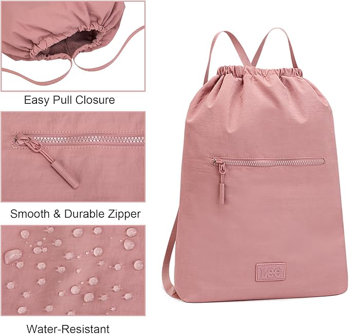 Lee Drawstring Backpack Bag Lightweight Small Gym Swim Beach Bag Water Resistant Sports Sackpack for Men Women,LEE48-002PK