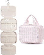 Narwey Hanging Toiletry Bag for Women Travel Makeup Bag Organizer Toiletries Bag for Travel Size Essentials Accessories Cosmetics (Pink Flower Buds (Medium))