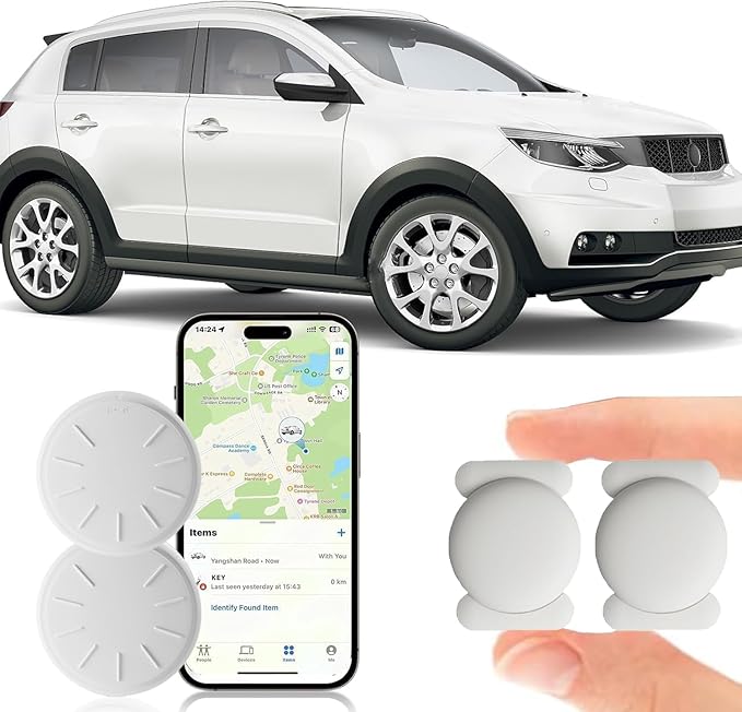 GPS Tracker for Vehicles,GPS Car Tracker-No Monthly Fee Car Locator Works with Find My(iOS Only), Mini Hidden Car Tracker with Magnetic Case (White,2PCS)