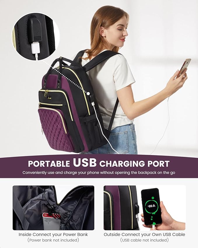 LOVEVOOK Laptop Backpack Purse for Women, 15.6" Laptop Bag for Travel with USB Port, Water Resistant Lightweight Daypacks for College Work Business, Nurse Teacher Computer Backpacks